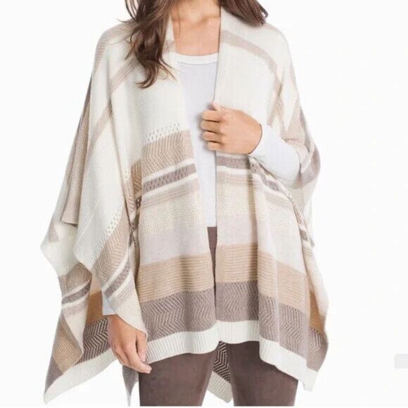 White House Black Market Cream and Tan Poncho - Picture 1 of 8